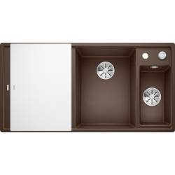 Zlew BLANCO AXIA III 6S kawowy z deską szklaną i odsączarką stalową, prawa (korek auto InFino) (523482) *** zamów wycięcie otworów GRATIS ***
