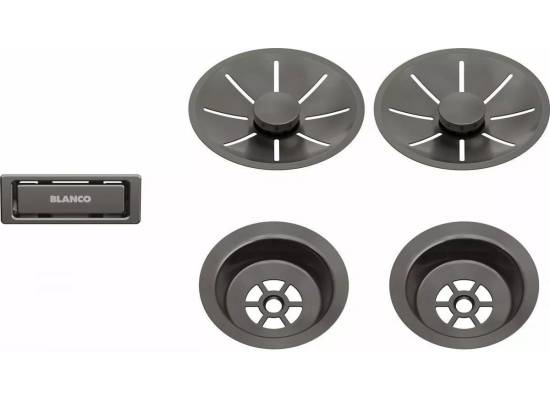 BLANCO Zestaw elementów stalowych w kolorze satin dark steel, do armatury przelewowo-odpływowej InFino, do dwóch komór