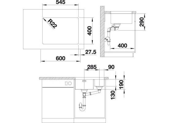 Zlew BLANCO ANDANO 340/180-U stal szlachetna lewa (korek manual InFino) 522979