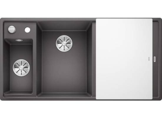 Zlew BLANCO AXIA III 6S szarość skały lewa (korek auto InFino + deska szkło białe + odsączarka stalowa) (524654) *** zamów wycięcie otworów GRATIS ***