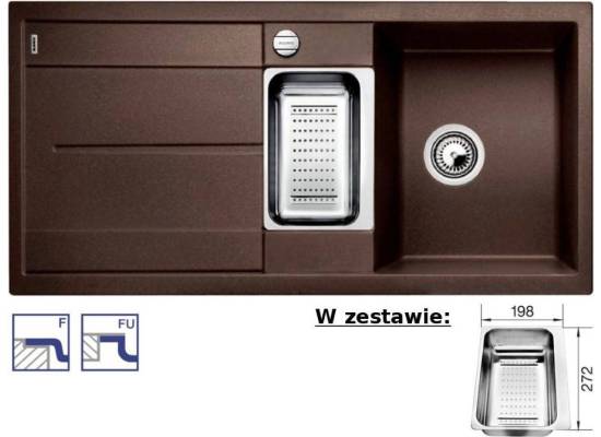 Zlew BLANCO METRA 6S-F KAWOWY (korek automatyczny + odsączarka stalowa) (519120) *** zamów wycięcie otworów GRATIS ***