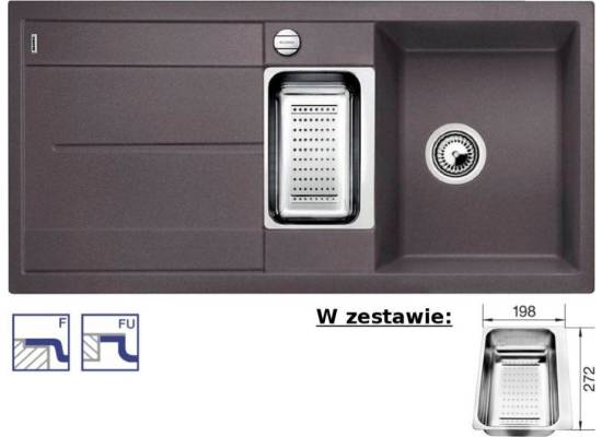 Zlew BLANCO METRA 6S-F SZAROŚĆ SKAŁY (korek automatyczny + odsączarka stalowa) (519118) *** zamów wycięcie otworów GRATIS ***