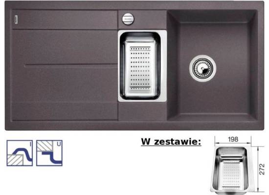 Zlew BLANCO METRA 6S SZAROŚĆ SKAŁY (korek automatyczny + odsączarka stalowa) (518877) *** zamów wycięcie otworów GRATIS ***