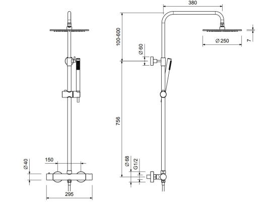 _wysyłka 24H*_ | Zestaw termostatyczny prysznicowy natynkowy BLUE WATER BOSTON BOS-ZKPN.400GN gun metal (GRAFIT INOX) (BW-5901730