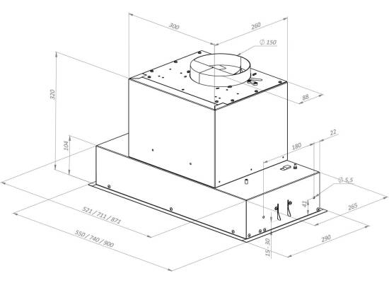_RABAT_ | Okap do zabudowy CIARKO DESIGN MINIMAL 7 inox 55 | 650 m3/h (CDZ607I)
