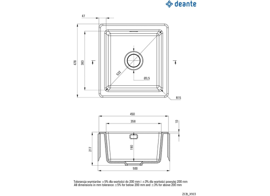 Zlew ceramiczny DEANTE Sabor ZCB 6103 biały połsyk