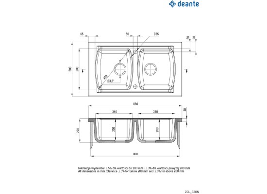 Zlew ceramiczny DEANTE Lusitano ZCL 620N biały połsyk