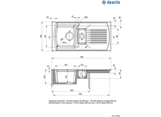 Zlew ceramiczny DEANTE Lusitano ZCL 651N biały połsyk