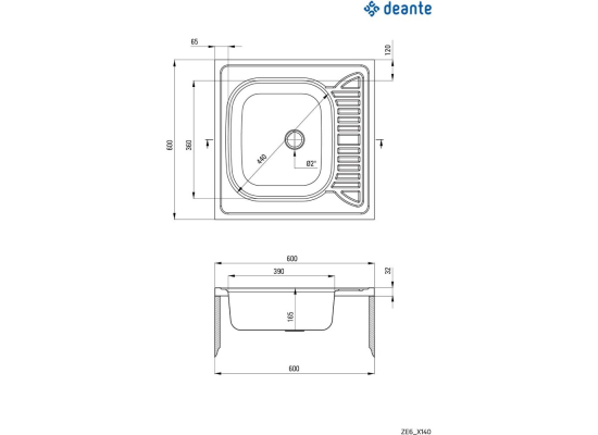 Zlew DEANTE Tango ZE6 0140 | 60x60 | stal SATYNA