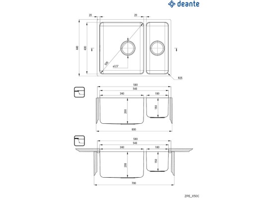Zlew DEANTE Egeria ZPE 050C stal szczotkowana INOX