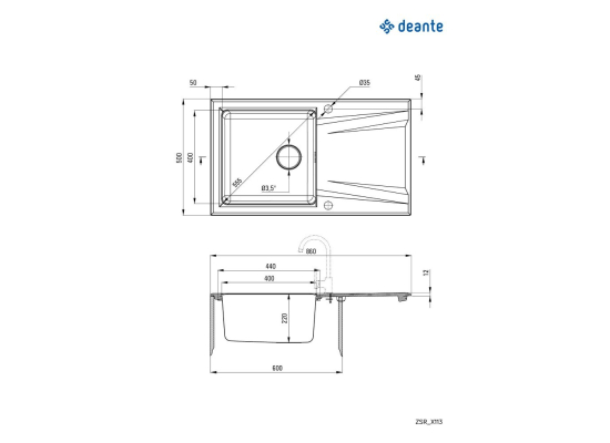 Zlew DEANTE Prime ZSR A113 alabaster + stal SZCZOTKOWANA