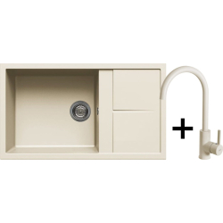 Zestaw ELLECI | zlew UNICO 410 + bateria C01 CADDY | bianco antico G62 (LGU41062+MGKC0162)