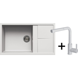 Zestaw ELLECI | zlew UNICO 410 + bateria C02 SHELL PLUS | bianco G68 (LGU41068+MGKC0268)