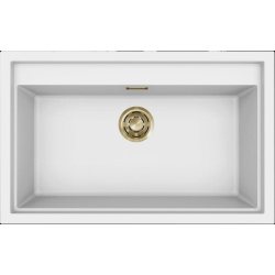 Zlew ELLECI SINTESI 130-GLD white (K96) KERATEK + złoty odpływ (LKS13096GLD) *** zamów wycięcie otworów GRATIS ***