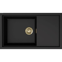 Zlew ELLECI SINTESI 410-GLD black (K86) KERATEK + złoty odpływ (LKS41086GLD) *** zamów wycięcie otworów GRATIS ***
