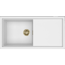 Zlew ELLECI SINTESI 480-GLD white (K96) KERATEK + złoty odpływ (LKS48096GLD) *** zamów wycięcie otworów GRATIS ***