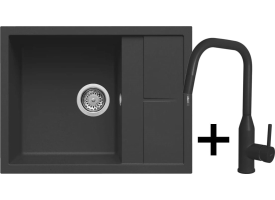 Zestaw ELLECI | zlew UNICO 125 + bateria DORA PLUS | nero G40 (LGU12540+MGKDRP40)