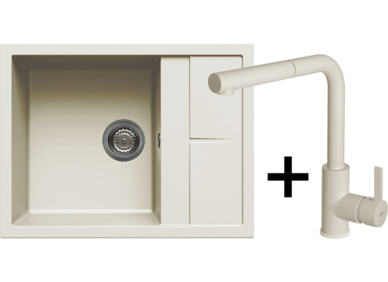Zestaw ELLECI | zlew UNICO 125 + bateria C02 SHELL PLUS | bianco antico G62 (LGU12562+MGKC0262)