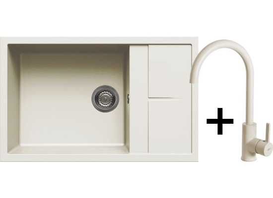 Zestaw ELLECI | zlew UNICO 310 + bateria C01 CADDY | bianco antico G62 (LGU31062+MGKC0162)