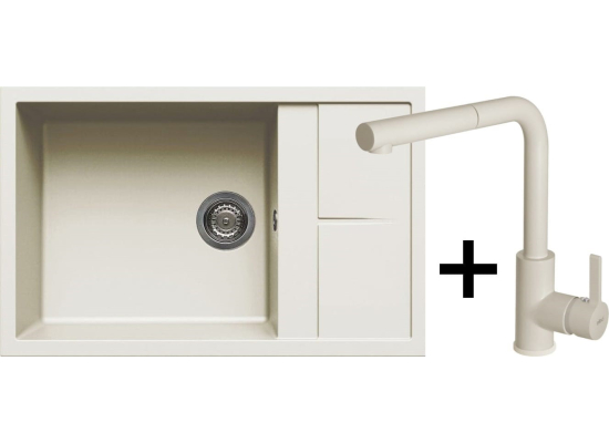 Zestaw ELLECI | zlew UNICO 310 + bateria C02 SHELL PLUS | bianco antico G62 (LGU31062+MGKC0262)