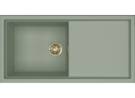 Zlew ELLECI SINTESI 480-GLD sage green (K82) KERATEK + złoty odpływ (LKS48082GLD) *** zamów wycięcie otworów GRATIS ***