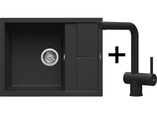 Zestaw ELLECI | zlew UNICO 125 + bateria ALUNA PLUS | black K86 (LKU12586+MKKA0286)