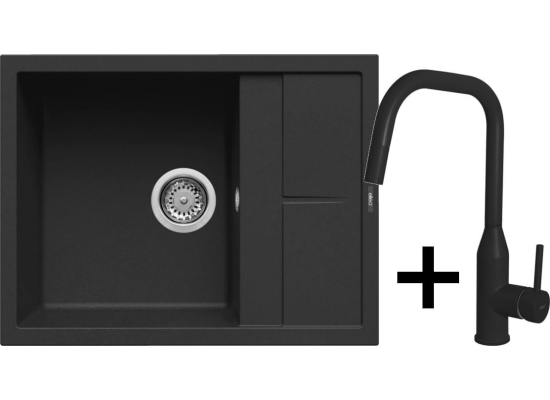 Zestaw ELLECI | zlew UNICO 125 + bateria DORA PLUS | black K86 (LKU12586+MKKDRP86)