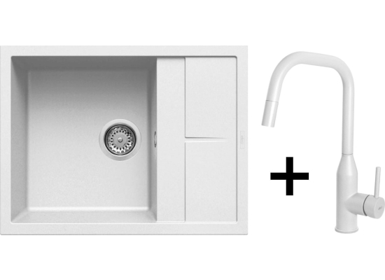 Zestaw ELLECI | zlew UNICO 125 + bateria DORA PLUS | white K96 (LKU12596+MKKDRP96)