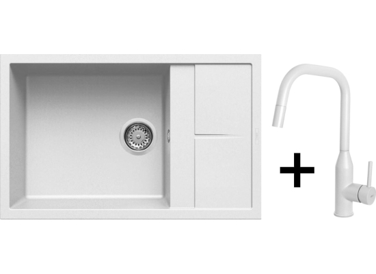 Zestaw ELLECI | zlew UNICO 310 + bateria DORA PLUS | white K96 (LKU31096+MKKDRP96)