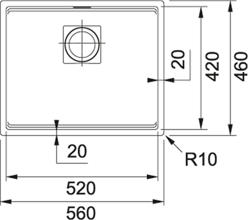 Rysunek techniczny Zlew FRANKE Kanon Pro KNG PRO 110-52 kamienny szary (125.0749.658)