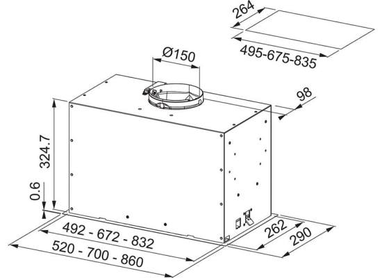 Okap do zabudowy FRANKE Box Flush Premium FBFP BK MATT A70 czarny mat | 670m3/h (305.0665.392)