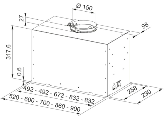 Okap do zabudowy FRANKE Box Flush Evo FBFE BK A70 BASIC czarny | 750m3/h (305.0728.431)