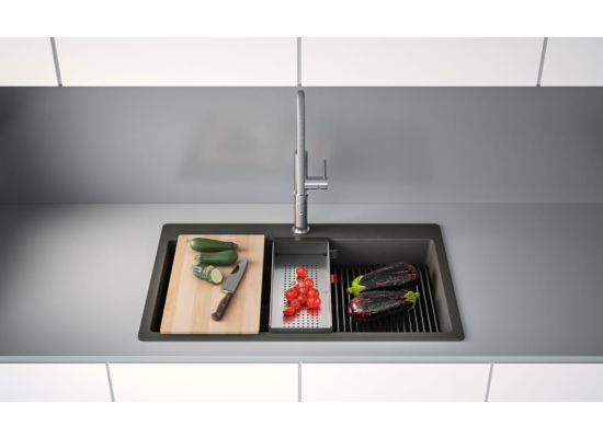 Zlew FRANKE Kanon Pro KNG PRO 610-73 czarny mat (wkładka + rollmata + deska) (114.0749.641) *** zamów wycięcie otworów GRATIS ***