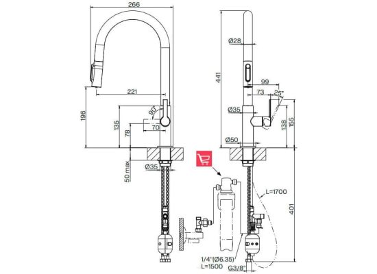 Bateria FRANKE MARIS SLIM CLEAR WATER J PULL-OUT złoty (szczotkowany) (120.0736.601)