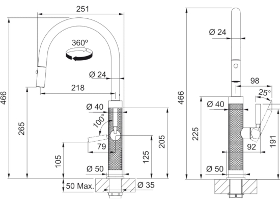 Bateria FRANKE Mythos MASTERPIECE PULL-OUT SPRAY antracyt (115.0711.555) Bateria FRANKE Mythos MASTERPIECE PULL-OUT SPRAY antracyt (115.0711.555)