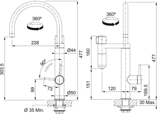 Bateria FRANKE VITAL J chrom +2 x filtr kapsułkowy (120.0621.229)