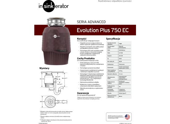 _wysyłka 48h*_| Młynek-rozdrabniacz odpadów InSinkErator EVOLUTION PLUS 750 EC (80375T-ISE) | 4 lat GWARANCJI*