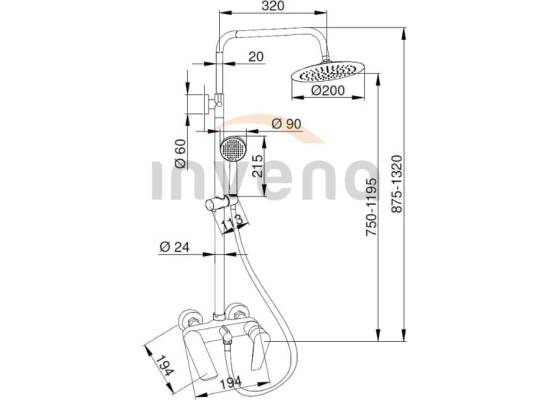 Bateria prysznicowo-wannowa z deszczownicą INVENA DOKOS AU-19-B04-V czarny mat