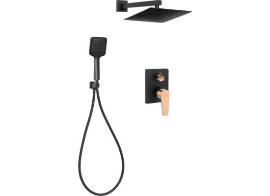 Bateria podtynkowa prysznicowa z deszczownicą INVENA MIDNIGHT BS-35-014-V czarny mat + gold rose (miedź)