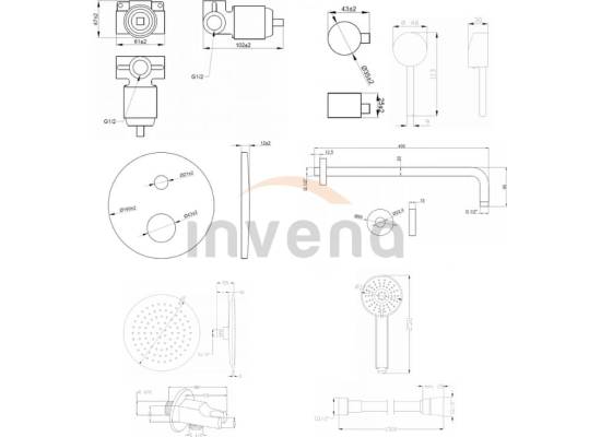 Bateria podtynkowa prysznicowa z deszczownicą INVENA DAFNI BS-88-014-A czarny mat