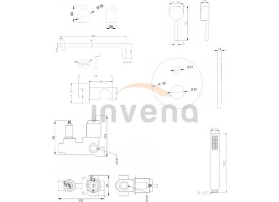 Bateria podtynkowa prysznicowa z deszczownicą INVENA DAFNI BS-88-0O2-A chrom