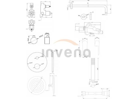 Bateria podtynkowa prysznicowa z deszczownicą INVENA SIROS BS-90-012-A czarny mat