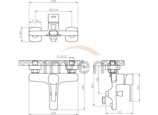 Bateria wannowa INVENA GLAMOUR BW-02-004-V czarny mat