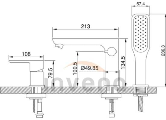 Bateria wannowa 3-otworowa INVENA DOKOS BW-19-S01-V chrom
