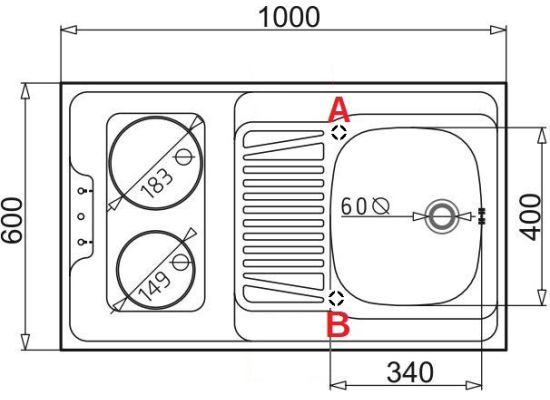 __wysyłka 24H*__ | Blat minikuchni PYRAMIS ELE MK 100x60 (zlew + płyta elektryczna) (140113901)