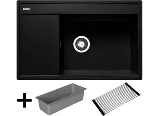 __wysyłka 24H*__ | Zlew PYRAMIS CAMEA (79x50) 1B 1D (PRAWA) volcano (czarny mat) (70168501) + wkładka + rollmata *** zamów wycięcie otworów GRATIS ***