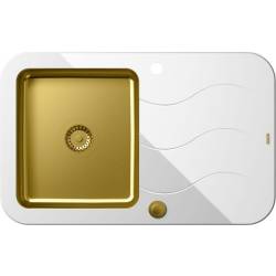 Glen 211 HardQ komora stalowa PVD złota z białym blatem szklanym z syfonem Push 2 Open (780x500/R35)