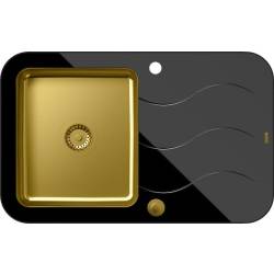 Glen 211 HardQ komora stalowa PVD złota z czarnym blatem szklanym z syfonem Push 2 Open (780x500/R35)