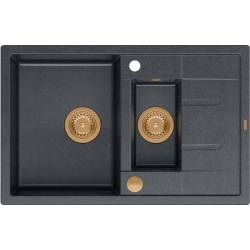 Zlew QUADRON MORGAN 156 BLACK DIAMOND (czarny metalik) + syfon MIEDŹ (HB8224U8-C1_P2O)