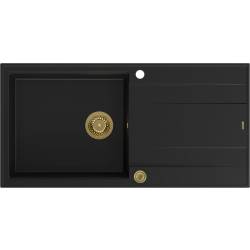 Zlew QUADRON EVAN 146 XL PURE CARBON (czarny mat) + syfon ZŁOTY (HCQE10050U7_PVDG1_P2O)
